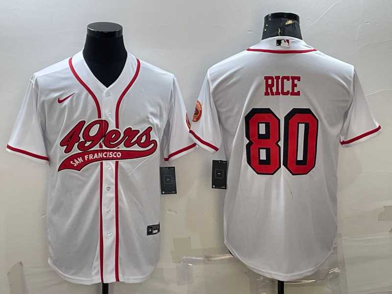 Mens San Francisco 49ers #80 Jerry Rice New White With Patch Cool Base Stitched Baseball Jersey